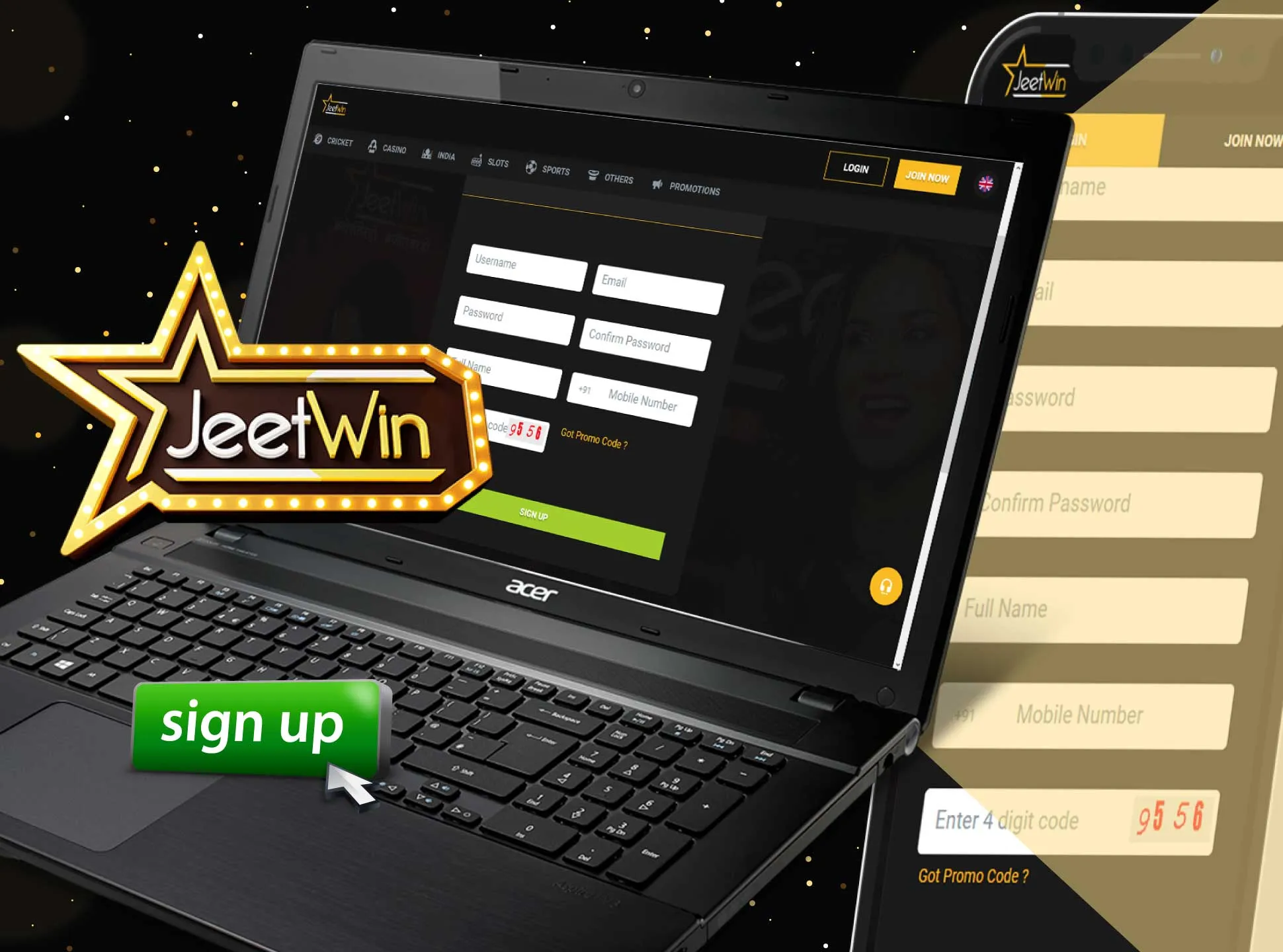 Jeetwin-এর জন্য সাইন আপ করুন এবং টাকা পণ শুরু করুন।